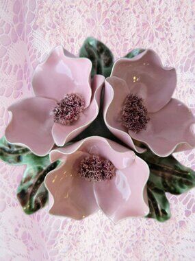 Vintage Wild Rose Bouquet Ceramic Porcelain Wall Hanging Sculptural Art Cottage
